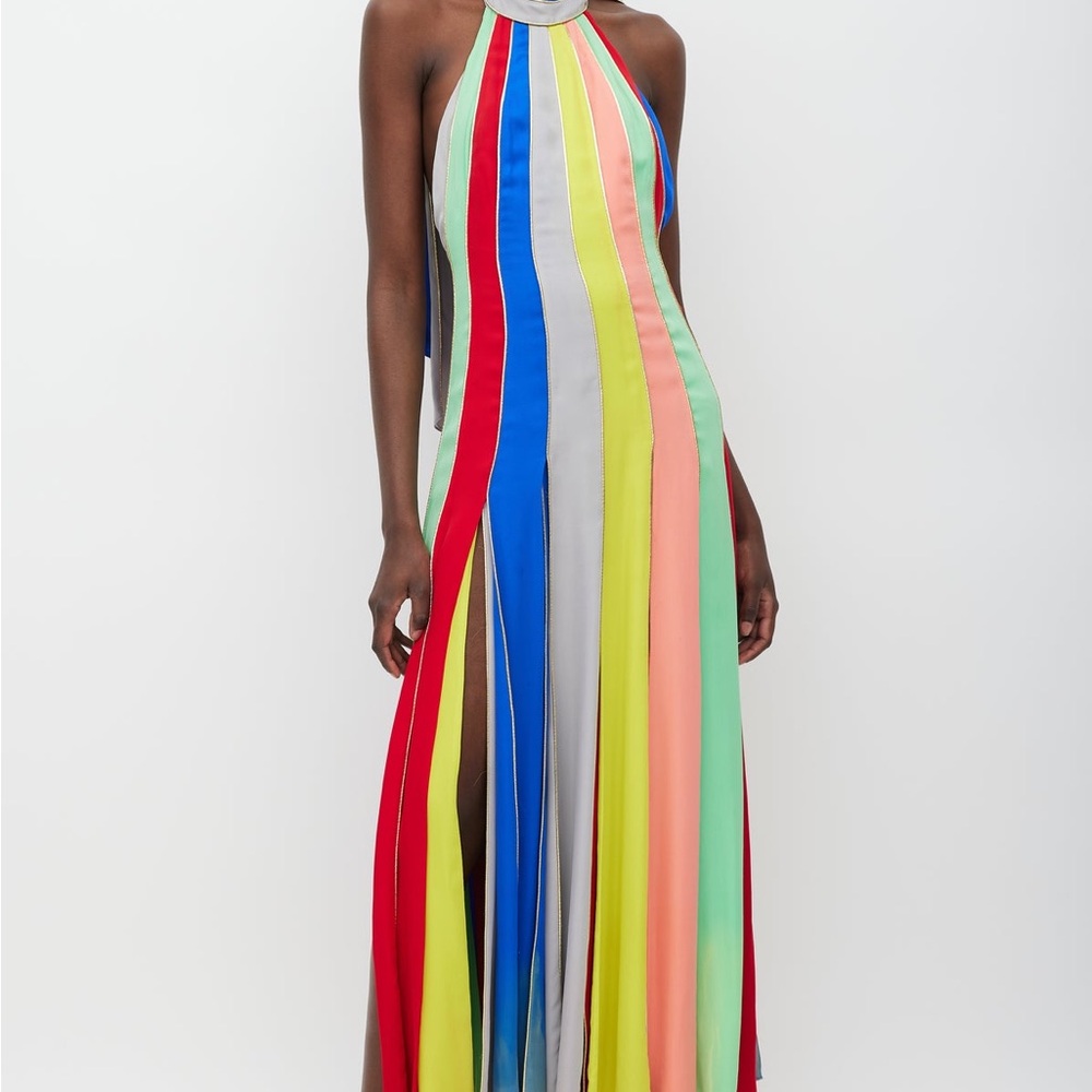Rosie Assoulin Car Wash Striped silk-chiffon halter gown dress size 4